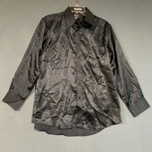 Rivars Mens Black Button Down Shirt 15 1/2 32/33 M Long Sleeve‎ Single Needle